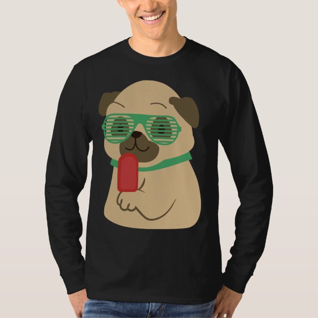 Camiseta Pug icecream cachorrinho gordinho Cãozinho T-Shirt (Frente)