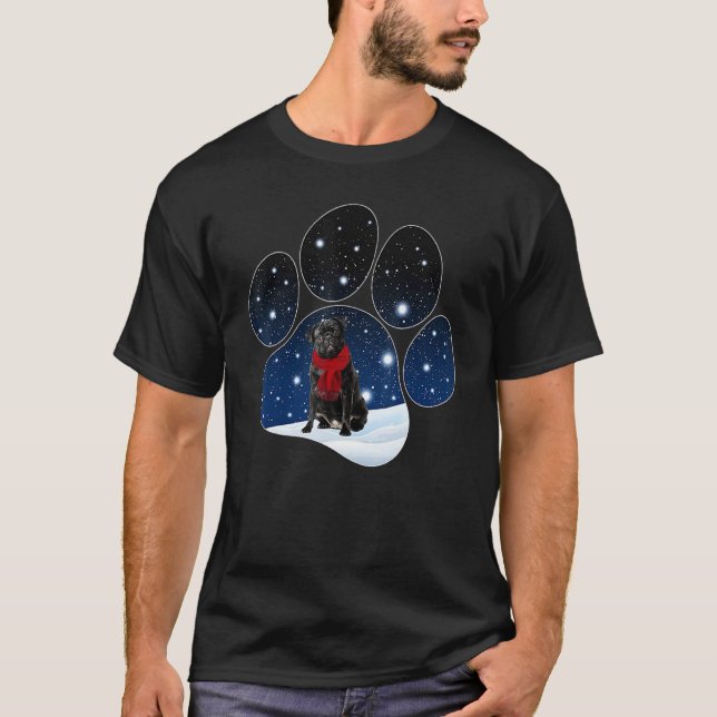 Camiseta Pug Inverno Neve Pata Cães Natal (Frente)