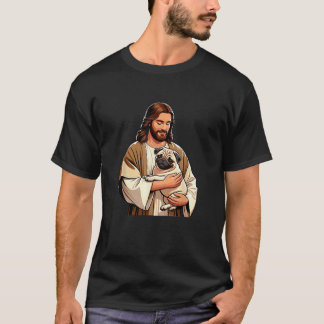 Camiseta Pug Jesus byAxisone Unisex Adults Kids Black Smal