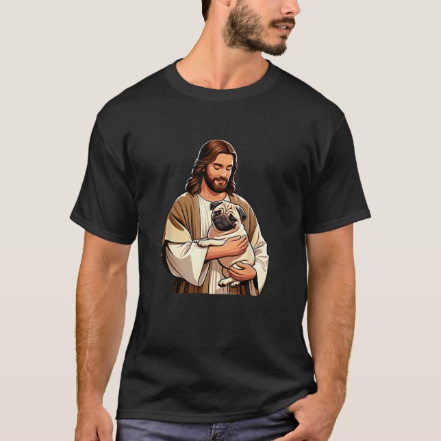 Camiseta Pug Jesus byAxisone Unisex Adults Kids  Black Smal (Frente)