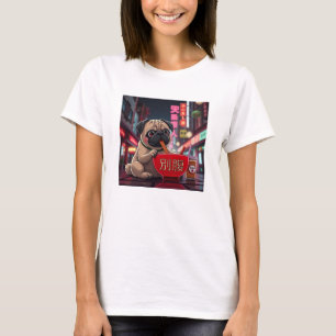 Camiseta Pug Kawii Engraçado 別腹 (Estômago Extra)