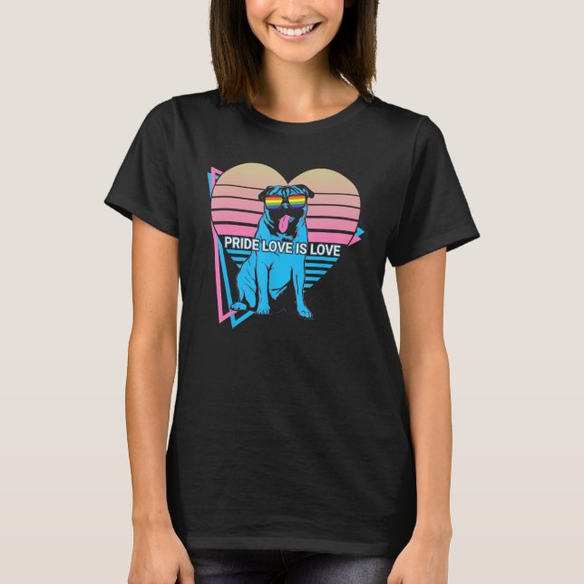 Camiseta Pug LGBTQ Retro Pride Love Is Love (Frente)