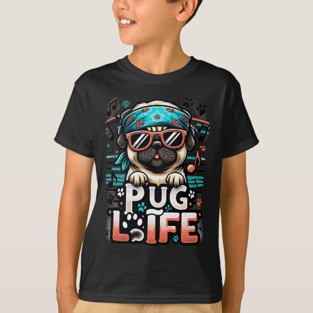 Camiseta "Pug Life" - Adorável Pug Legal (Frente)