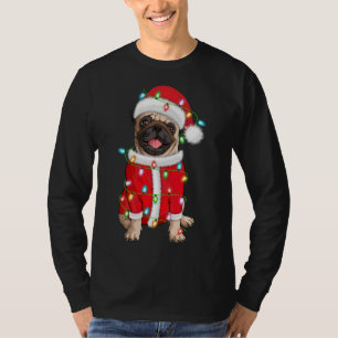 Camiseta Pug Lover Xmas Iluminação Santa Hat Pug Natal
