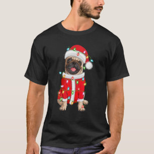 Camiseta Pug Lover Xmas Iluminação Santa Hat Pug Natal