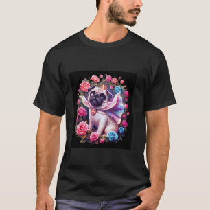Camiseta Pug magicamente cintilante com rosas