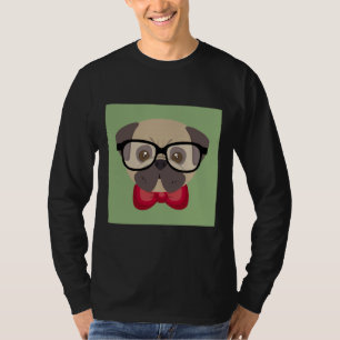 Camiseta Pug Modestável - Pug com Red Bowtie e Green Ba