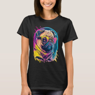 Camiseta Pug Mops Carlin Dog com óculos escuros