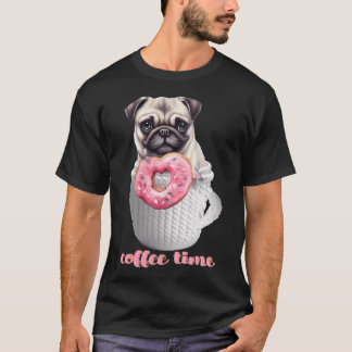 Camiseta Pug na Xícara com Donut: Hora do Café