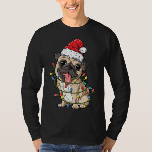 Camiseta Pug Natal Shirt Santa Hat Xmas Luzes Rapazes Pug