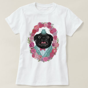 Camiseta Pug Negro Derpy no Chapéu Superior