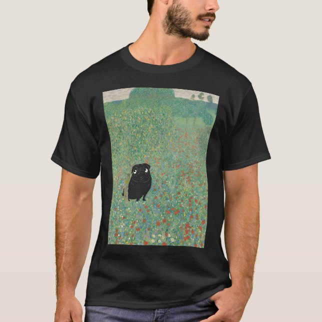 Camiseta Pug no Campo de Flores de Klimt (Frente)
