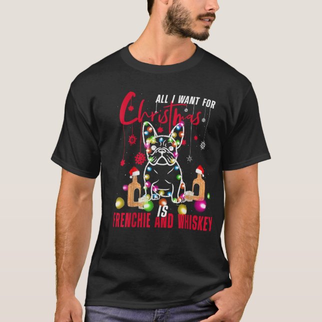 Camiseta Pug o que eu quero no Natal é Frenchie e Rums  (Frente)
