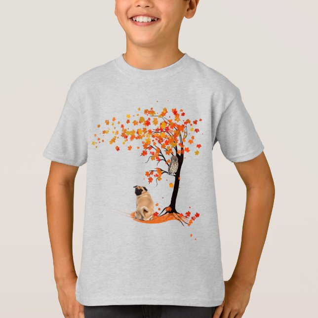 Camiseta Pug Owl E Fall Tree Pug Proprietário Funny Pug Aut (Frente)