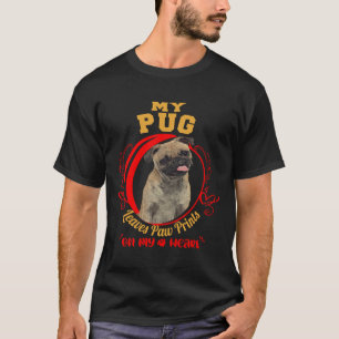 Camiseta Pug Owner Paw Imprime Em Meu Cardíaco Design Clas