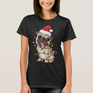 Camiseta Pug Papais noeis Árvore de Natal Luzes de Natal Pu