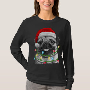 Camiseta Pug Papais noeis Árvore de Natal Luzes Xmas Menino