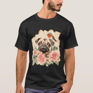 Camiseta Pug pássaro cachorro fofo pug engraçado
