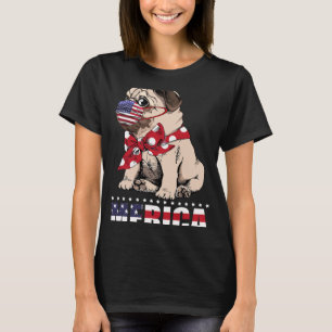 Camiseta Pug Patriótico na Máscara de Bandeira Americana 24