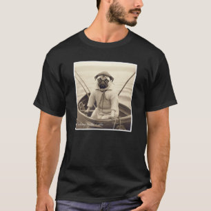 Camiseta Pug Pescando em um Barco Fofo Vintage
