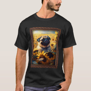 Camiseta Pug Pintura Flor de Girassol Mãe Mulheres Floral 2