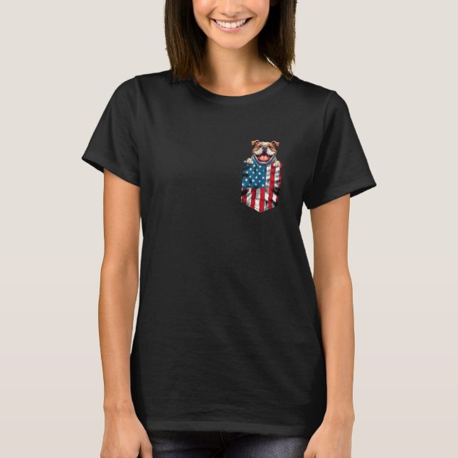 Camiseta Pug Pocket 4th of July American Flag Funny Patriot (Frente)