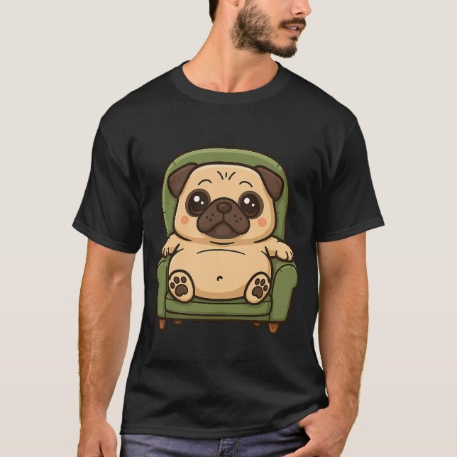 Camiseta Pug Preguiçoso na Poltrona (Frente)