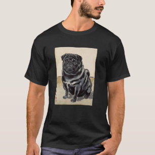 Camiseta Pug Preto Arte Japonesa Kyosai Cão Japão Antigo Ar