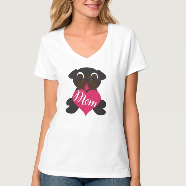 Camiseta Pug preto com a mamã no t-shirt do coração (Frente)