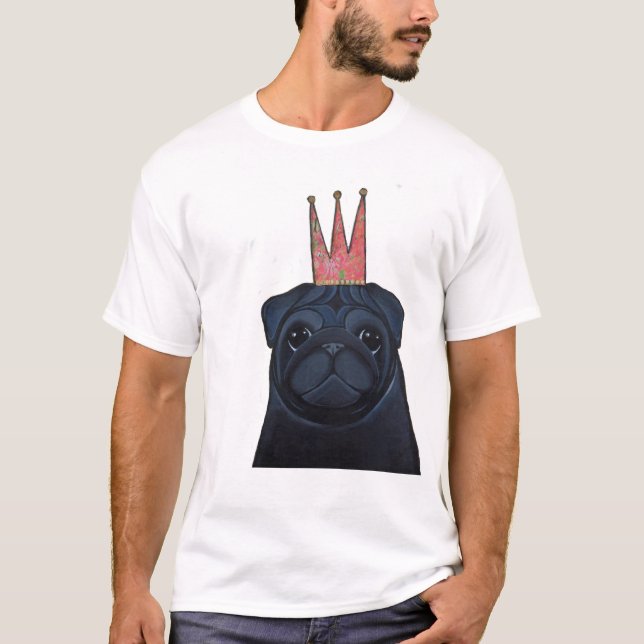 Camiseta Pug preto com t-shirt da coroa (Frente)