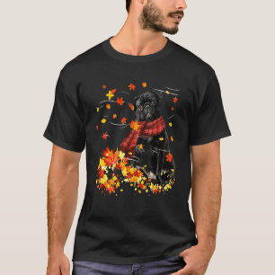Camiseta Pug Preto de Outono Cachecol Vermelho Folha de Out