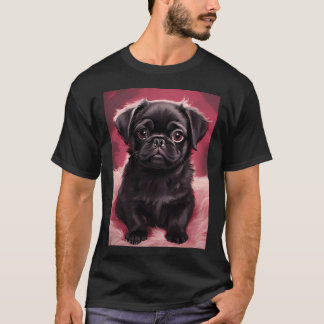 Camiseta Pug preto em almofada de pelúcia rosa