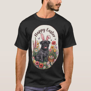 Camiseta Pug Preto Engraçado Coelho de Ovo de Páscoa Feliz