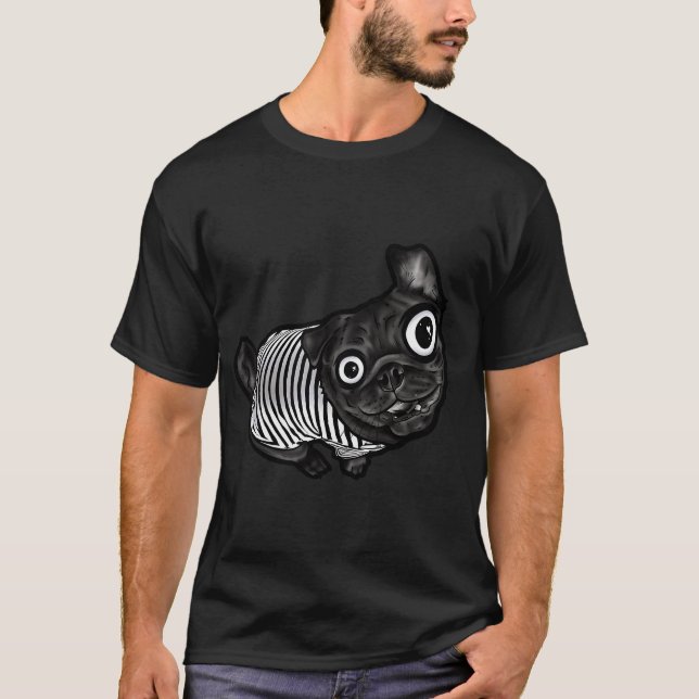 Camiseta Pug preto listrado  (Frente)