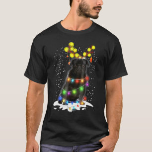 Camiseta Pug Preto Piscador Cachorro Bonito Natal Pug Árvor