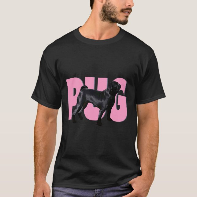 Camiseta Pug Preto - Pug Rosa Clássico 429 (Frente)