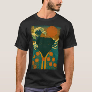 Camiseta Pug Preto Quimono Onda Kanagawa Japonesa Mãe do Ca