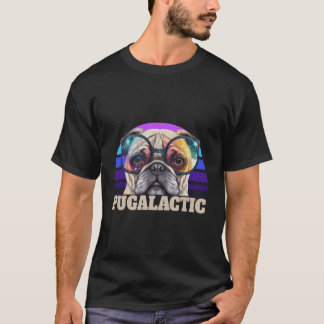 Camiseta Pug Pug Cosmic Glass Galáxias Óculos Solares