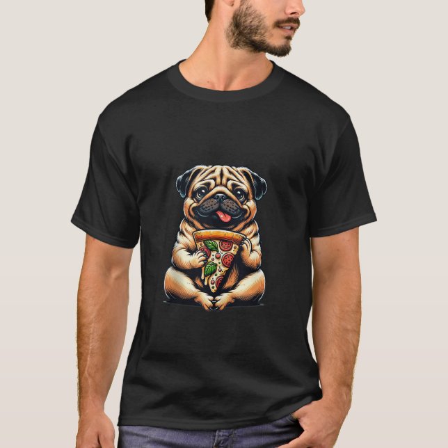 Camiseta Pug Puppy Dog Pizza Comida Lover Topo (Frente)