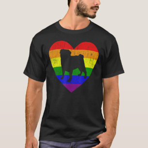Camiseta Pug Rainbow Flag Heart Para Suporte Lgbt Gay Lésbi