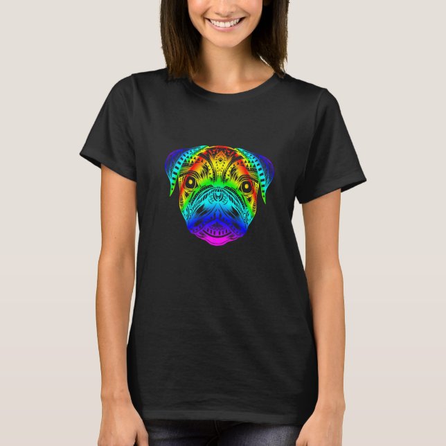 Camiseta Pug Rainbow Style Mandala (Frente)