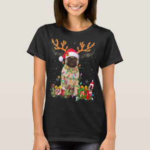 Camiseta Pug Reindeer Família Correspondendo aos pijamas de