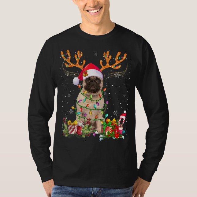 Camiseta Pug Reindeer Família Correspondendo aos pijamas de (Frente)