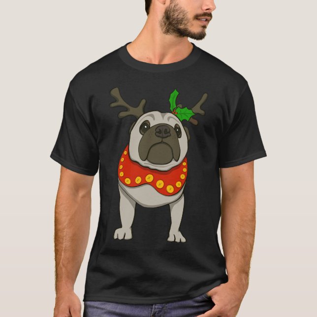 Camiseta Pug Rena de Natal Clássico 883 (Frente)