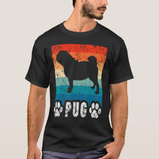 Camiseta Pug Retro Stripes Vintage Cachorro de Silhueta