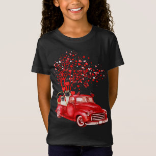 Camiseta Pug Riding Red Truck Namorados Borboleta Coração