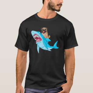 Camiseta Pug Riding Shark Boys Meninas Crianças Espaço Galá