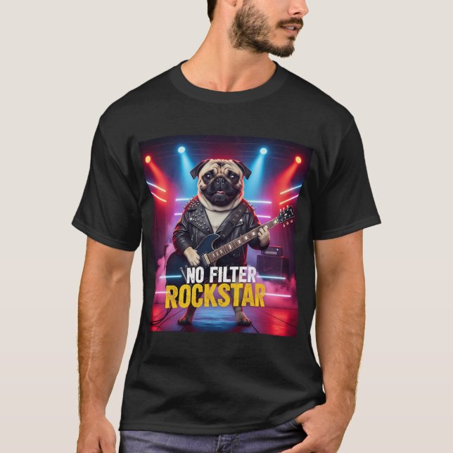 Camiseta Pug Rockstar Sem Filtro (Frente)