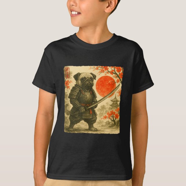 Camiseta Pug Samurai Japanese Warrior Costume Sumi-e Art Fu (Frente)