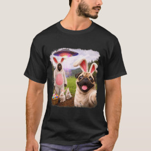 Camiseta Pug Selfie Divertido Dia Feliz de Páscoa com Coelh